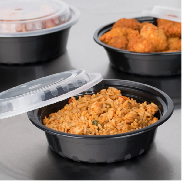 16 oz. Black Round Microwavable Heavy Weight Container with Lid - (150/case)