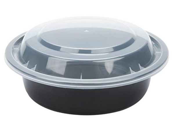 16 oz. Black Round Microwavable Heavy Weight Container with Lid - (150/case)