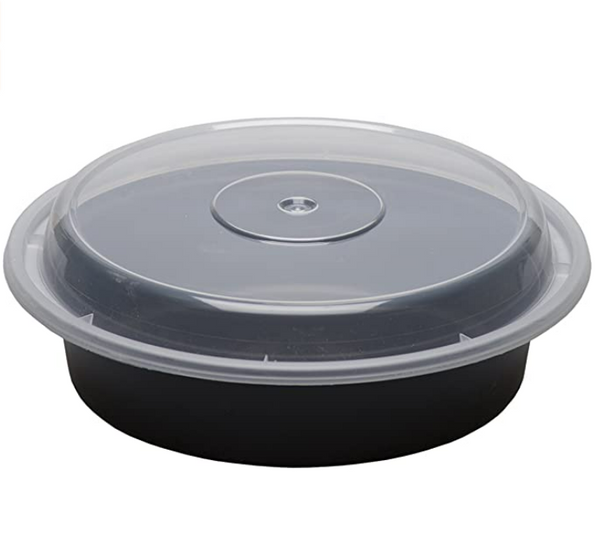 24 oz. Black Round Microwavable Heavy Weight Container with Lid - (150/case)