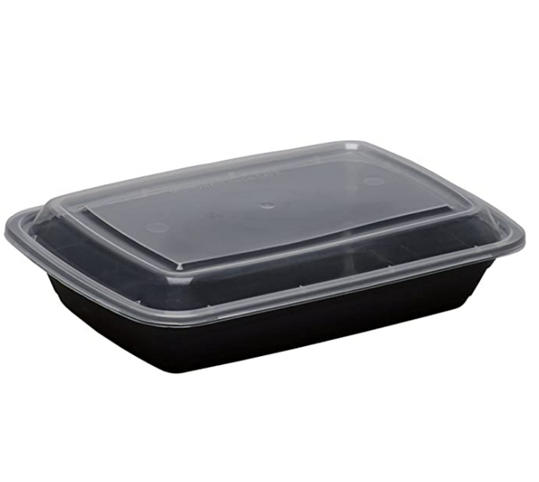 28 oz. Black Rectangular Microwavable Heavy Weight Container with Lid - (150/case)