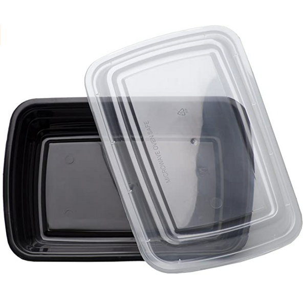 28 oz. Black Rectangular Microwavable Heavy Weight Container with Lid - (150/case)