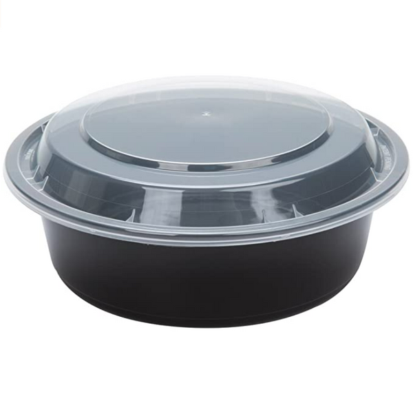 32 oz. Black Round Microwavable Heavy Weight Container with Lid - (150/case)