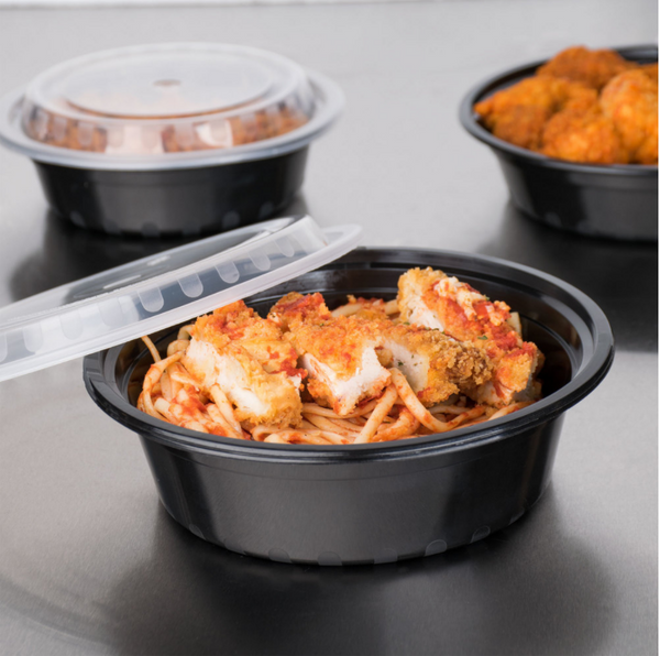 32 oz. Black Round Microwavable Heavy Weight Container with Lid - (150/case)