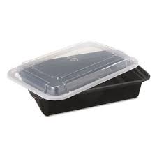 38 oz. Black Rectangular Microwavable Heavy Weight Container with Lid - (150/case)