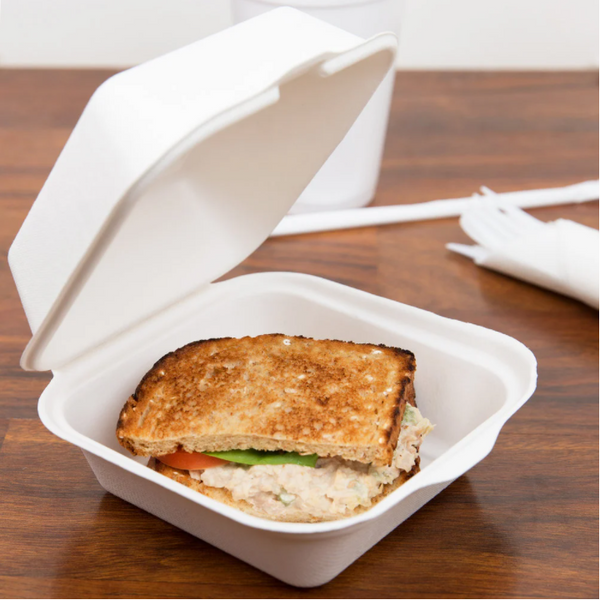 Biodegradable Bagasse 6" x 6" x 3" Take-Out Container - (500/case)