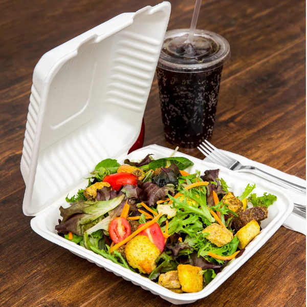 Biodegradable Bagasse 8" x 8" x 3" Take-Out (1 Compartment) Container - (200/case)