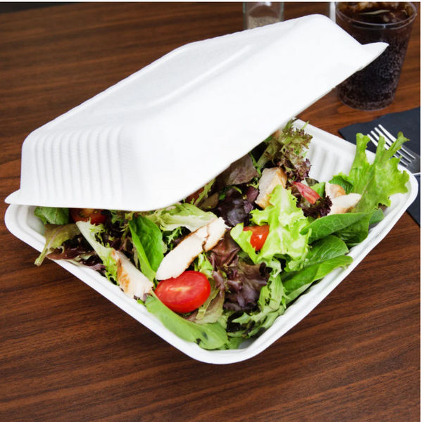 Biodegradable Bagasse 9" x 9" x 3" Take-Out (1 Compartment) Container - (200/case)